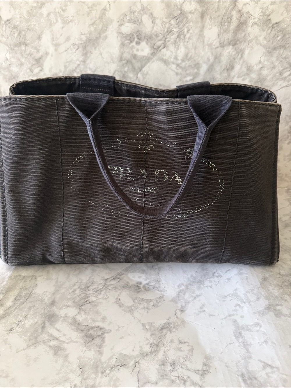 Prada Black Canvas Small Tote with Logo